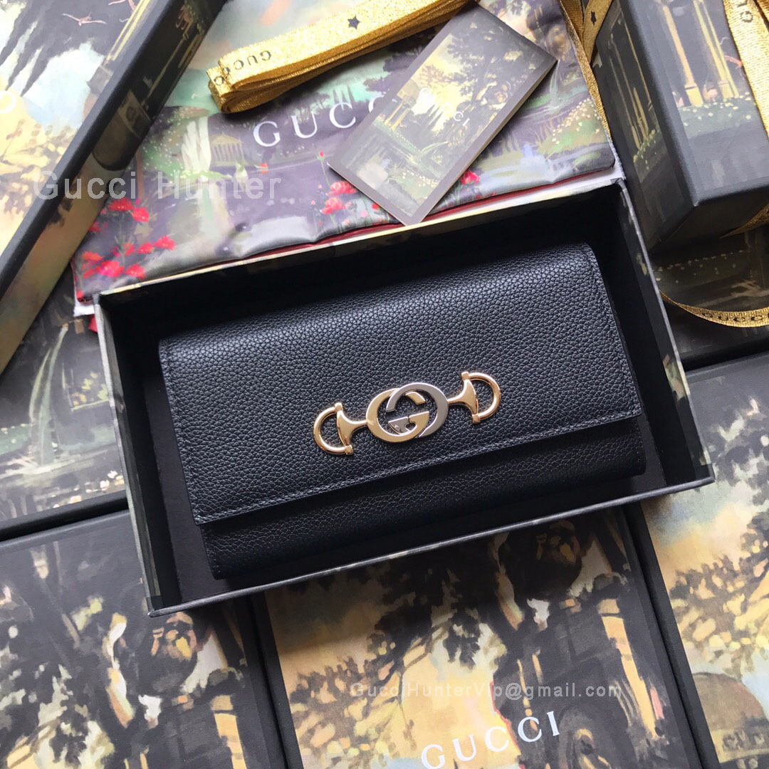 Gucci Zumi Grainy Leather Continental Wallet Black 573612